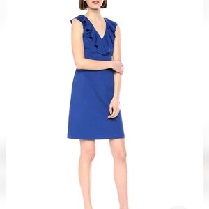 NWT Trina Turk Alpina Ruffle V Neck Sleeveless Sheath Dress, Royal Blue, Size 2